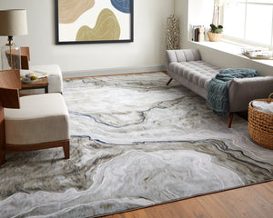 Feizy Rugs Gaspar Low Pile Abstract Rug - Stunning Watercolor Design, Fade And Stain Resistant For Busy Homes Taupe,Gray,Blue Polypropylene,Polyester 78739kufgryivyp18