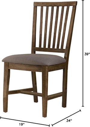 English Elm Natural Oak Wood Slat-Back Dining Chairs Set of 2 with Linen-Blend Padded Seats, Antique Finish, Cozy Style B011P353141