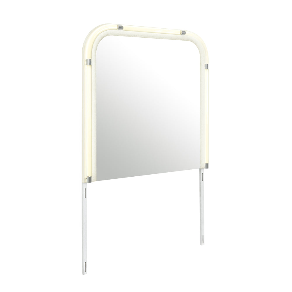 English Elm Nora Beige LED Dresser Mirror - Large Contemporary Solid Wood & MDF Frame, Rounded Edges, Attaches B201P409562