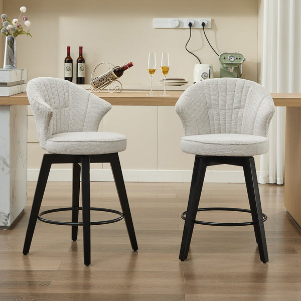 English Elm 008-Wing Upholstered Swivel Counter Stools Set of 2 with Solid Wood Legs, Chenille Comfort & 250lb Capacity White W2636P239835