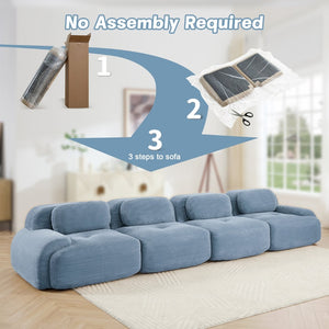 English Elm 4-seat Modular Corduroy Sectional Sofa Low Profile Ergonomic Living Room Seating Blue W714S01252