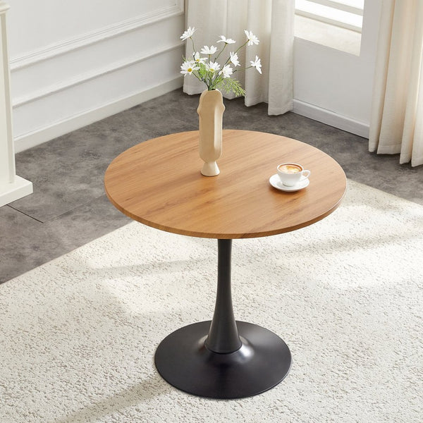 English Elm Round Faux Marble Tulip Pedestal Dining Table Mid Century Modern for Small Bistro Spaces Black,Wood W2920P405350