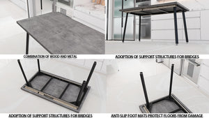 English Elm 55.12-70.87" Expandable Dining Table Set With 4 Ergonomic Chairs – Modern Grey Mdf & Black Metal Legs W2189S00739