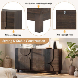 English Elm Modern Fluted 6 Drawer Dresser with Solid Wood Legs Japandi Chest for Bedroom Dark Brown N739S0000013D