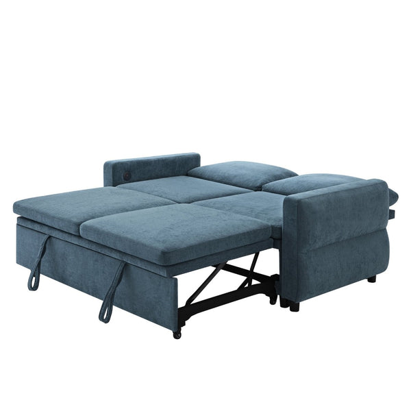 English Elm Convertible Chenille Sleeper Loveseat with Usb Ports and Reclining Backrest for Small Spaces Blue N719P390439C