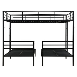 English Elm Full Metal Triple Bunk Bed Full over Twin over Twin with Vertical Ladder, Safety Rails & Shelf Black W2297S00026