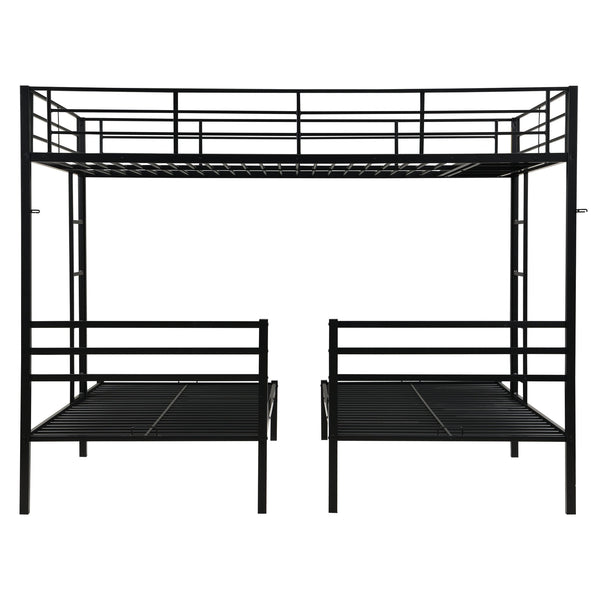 English Elm Full Metal Triple Bunk Bed Full over Twin over Twin with Vertical Ladder, Safety Rails & Shelf Black W2297S00026
