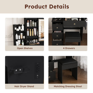 English Elm Modern Vanity Desk with Led Lighting Four Drawers Glossy Mdf and Dressing Chair W509P465829