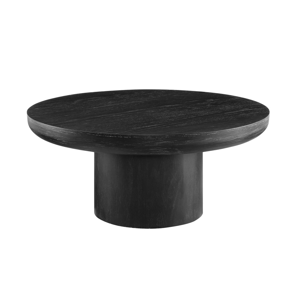 English Elm 35.98inch Round Coffee Table with Oak-Texture Legs and Thick Wood Veneer Top for Living Room Stylishly Low-Profile Modern Design Black W2582S00095