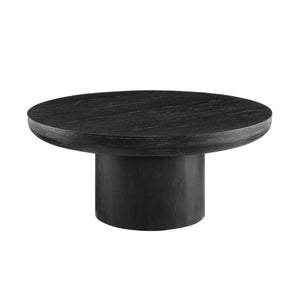 English Elm 35.98inch Round Coffee Table with Oak-Texture Legs and Thick Wood Veneer Top for Living Room Stylishly Low-Profile Modern Design Black W2582S00095