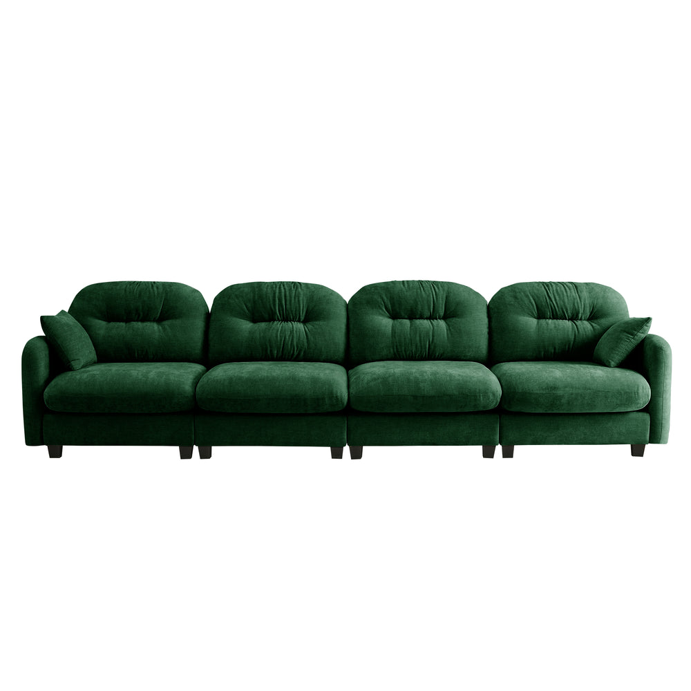 English Elm Four-Seater Modular Sectional Sofa in Green Chenille, Tufted Backrest, High-Density Foam Comfort, Customizable Layout W714S01401