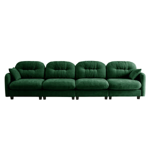 English Elm Four-Seater Modular Sectional Sofa in Green Chenille, Tufted Backrest, High-Density Foam Comfort, Customizable Layout W714S01401