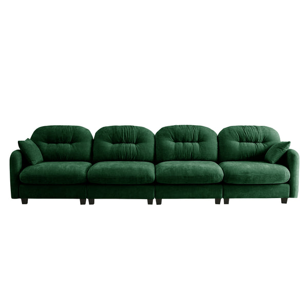 English Elm Four-Seater Modular Sectional Sofa in Green Chenille, Tufted Backrest, High-Density Foam Comfort, Customizable Layout W714S01401