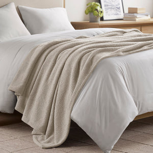 JLA Home Madison Park - Blanket — Ultra-Soft OEKO-TEX Certified Cozy Throw for Everyday Warmth, Neutral Styling, Easy Care Taupe BR51-4444