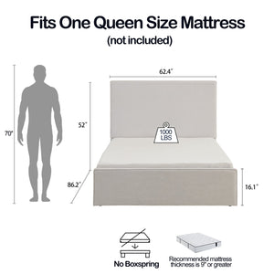 English Elm Lucas Tall Headboard Upholstered Bed - 52" Textured Ivory Canvas, No Box Spring, Easy Assembly, Queen B083P377093