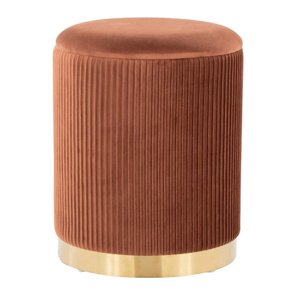 English Elm Nesting Pleated Velvet Ottoman Pair with Polished Gold Base Glam Living Room Accent B202P471509