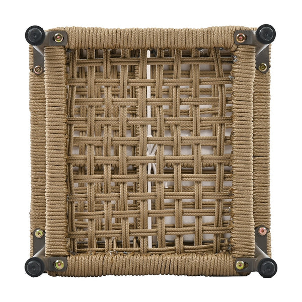 English Elm K&K 6-Piece Rope Patio L-Shaped Sectional Set with Acacia Wood Ice Box Table and Deep Cushions Beige+Brown N707S000014Z