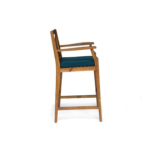 English Elm Christopher Knight Home® - PERLA Acacia Wood Outdoor Barstool Set of 2 with Water-Resistant Cushions, Cross-Back Farmhouse Charm Blue 63748.00BLU
