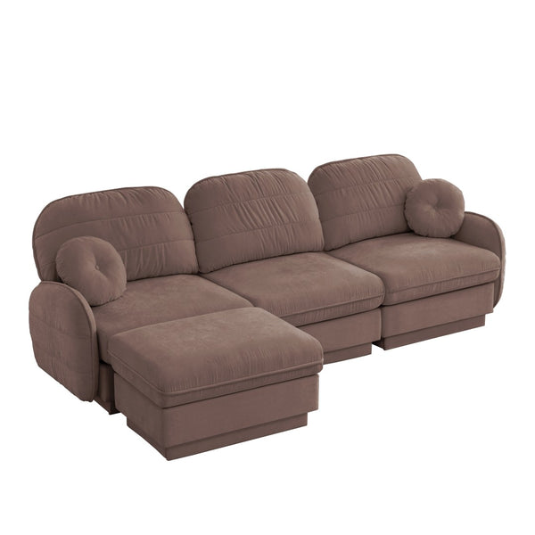 English Elm 105" Chenille Sectional Sofa with Movable Ottoman Deep Seat Quilted Cushions Living Room Rose Dust W714S01778