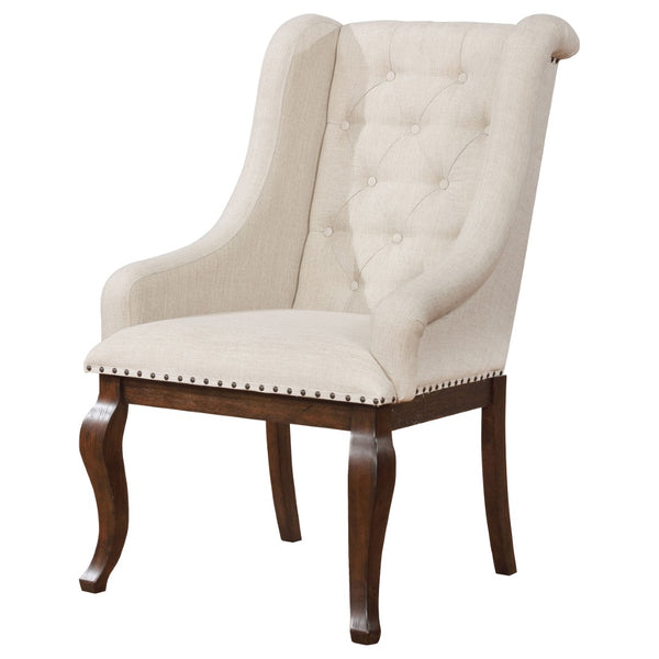 English Elm Atwell Tufted Cream Fabric Dining Armchairs with Java Rubberwood Frame Set of 2 B062P440412