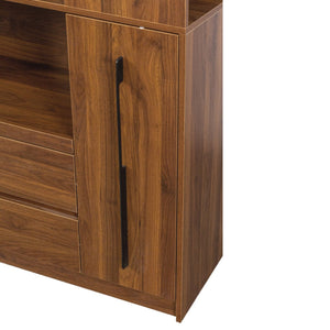 English Elm 70.87" Tall Kitchen Pantry Cabinet – Multi-Functional Storage With Glass Door, Drawers & Microwave Stand W331S00197