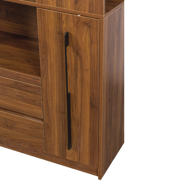 English Elm 70.87" Tall Kitchen Pantry Cabinet – Multi-Functional Storage With Glass Door, Drawers & Microwave Stand W331S00197