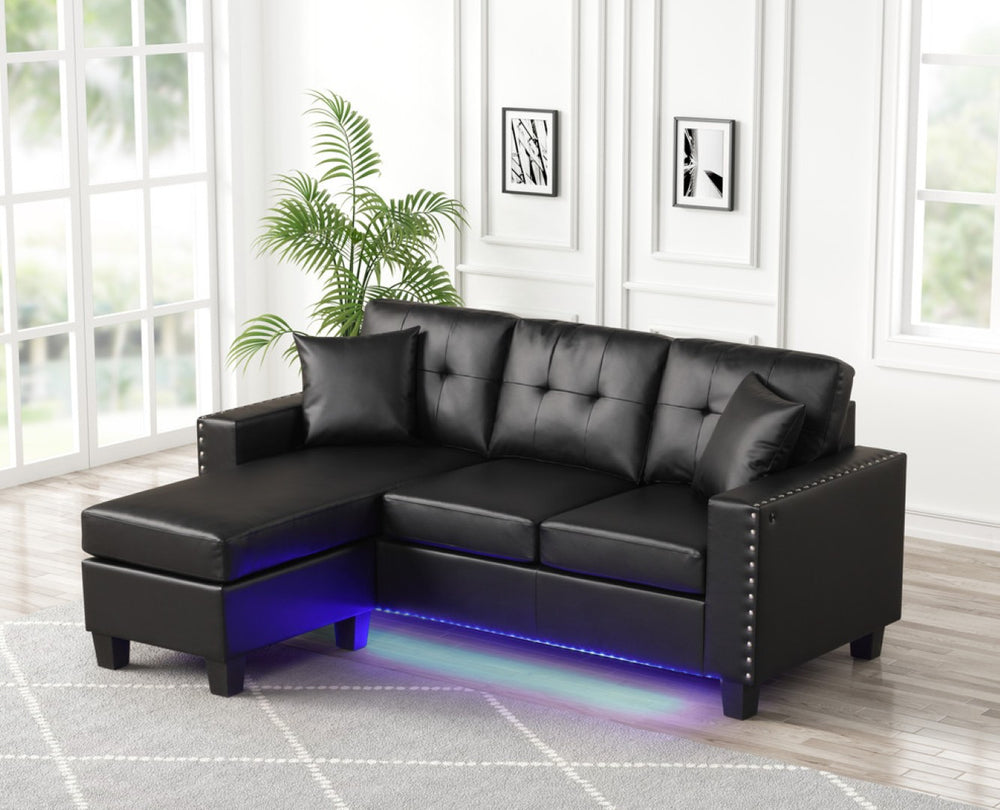 English Elm Sorrento Pvc Sectional Sofa with Led Base Lighting Usb Port and Nailhead Trim B2749P413233