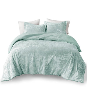 English Elm 3 Piece Crushed Velvet Reversible Comforter Set Full Queen Luxe Hypoallergenic Bedding Aqua B035P319860