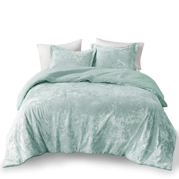 English Elm 3 Piece Crushed Velvet Reversible Comforter Set Full Queen Luxe Hypoallergenic Bedding Aqua B035P319860