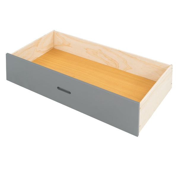 English Elm Full Size Offset Bunk Bed with Wardrobe Hanging Rod Drawers and Upholstered Rail Gray N820S00081E