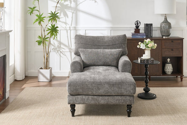 English Elm Modern Chaise Lounge with Plush High-Resilience Cushion and Solid Wood Frame for Durable Comfort Grey W2120P296386