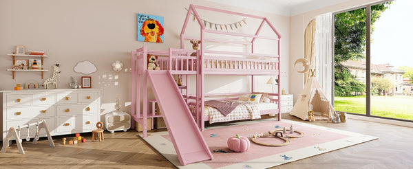 English Elm Full Bunk Bed with Trundle Bookshelf Storage Pine Frame Car Design for Kids W1580S00302