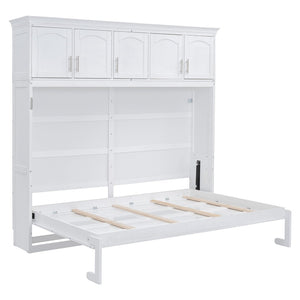 English Elm Queen Murphy Wall Bed with Top Cabinet Storage for Small Space Living White LP006665AAK-1