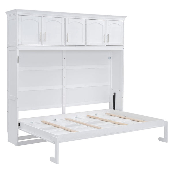 English Elm Queen Murphy Wall Bed with Top Cabinet Storage for Small Space Living White LP006665AAK-1