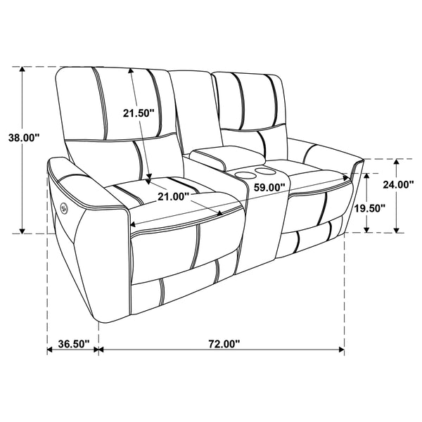 English Elm Denson Saddle Brown Power Reclining Loveseat with Console, Cup Holders & Easy-Care Leatherette Comfort B062P353262