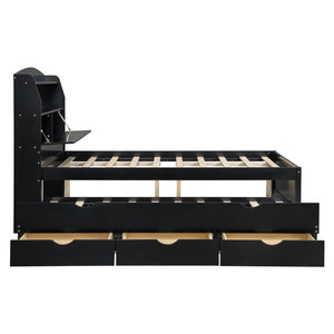 English Elm Full Size Wooden Led Platform Bed With Trundle, Storage Headboard & Usb Charging In Espresso Finish N820S10009D