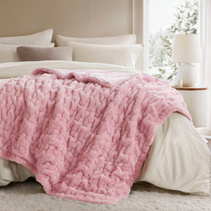 JLA Home Madison Park - Faux Ruched Faux Fur Throw with Reversible Faux Mink Backing, OEKO-TEX Certified, Machine Washable Luxury Pink MP50-8803