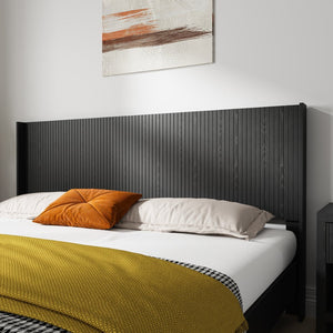 English Elm Wood Fluted Wingback Queen Headboard Wall Mounted Walnut Farmhouse Bedroom Accent W3520P327614