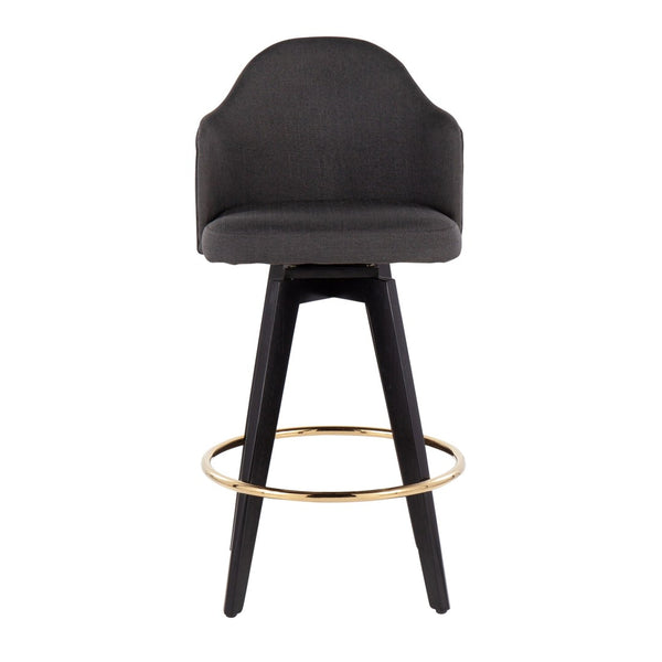 English Elm Fixed-height Swivel Counter Stools with Faux Leather Seats and Chrome Footrest Set of 2 Charcoal B202S02146