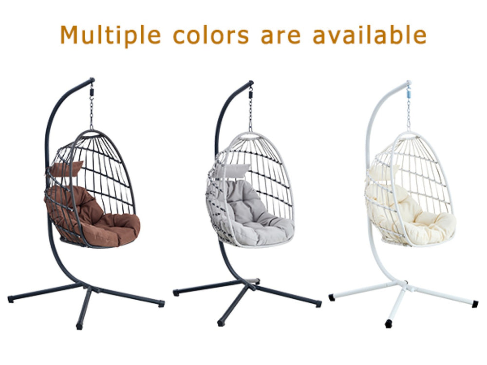 English Elm Grheavy-duty Iron Egg Chair Pe Rattan Woven Swing Seat for Patio or Living Room W2920P281902