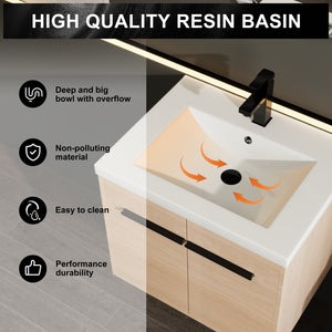 English Elm Levistar 24" Oak Bathroom Vanity With Durable Resin Sink & Smart Storage, Perfect For Small Spaces W1972P165042