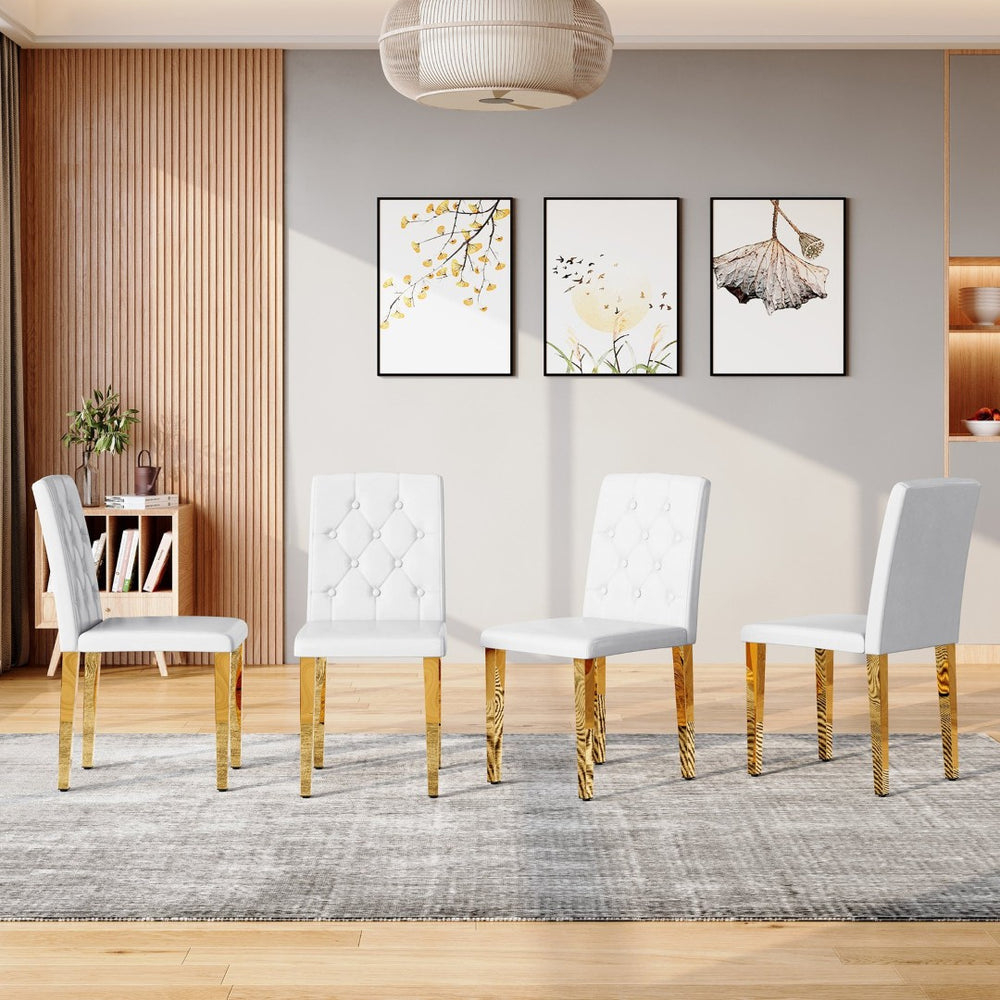 English Elm 4-piece Brown Suede Dining Chair Set with Tufted Back and Walnut Metal Legs White+Gold W1151P361156