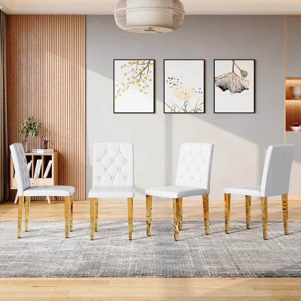 English Elm 4-piece Brown Suede Dining Chair Set with Tufted Back and Walnut Metal Legs White+Gold W1151P361156