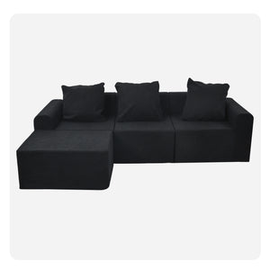 English Elm Convertible Modular Velvet Sectional Sofa Set Antique Black - CertiPUR-US Foam, Machine Washable Covers, Stain Resistant Comfort W3341P329088