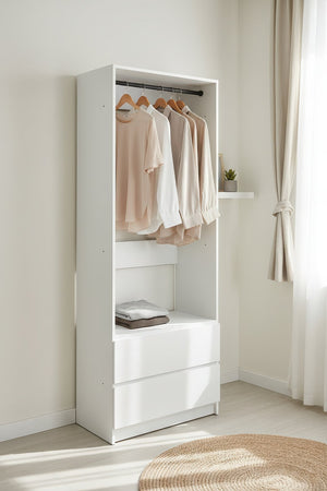 English Elm Prosper 32" White Wood Walk-In Closet System with Two Rods, Freestanding Oak Finish, Durable Melamine B040P407430