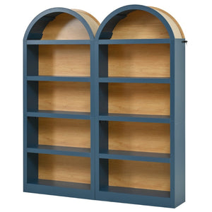 English Elm 3-piece Farmhouse Entertainment Center with Arched Glass Doors and Open Tower Shelving Blue N721S000070C