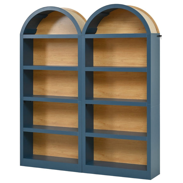 English Elm 3-piece Farmhouse Entertainment Center with Arched Glass Doors and Open Tower Shelving Blue N721S000070C