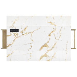 English Elm K&k Fluted Rolling Kitchen Island Faux Marble Top Power Outlet Storage Drawers Natural N707P353934Y