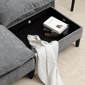 English Elm Convertible Convertible sofa with storage footstools, compact U-shaped 2-seater for small spaces, durable fabric comfort Gray W2012P252429