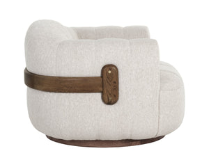 Sunpan TADEO Swivel Armchair - Exquisite Dove Cream Upholstery with Warm Brown Oak Base & Brass Accents 112269